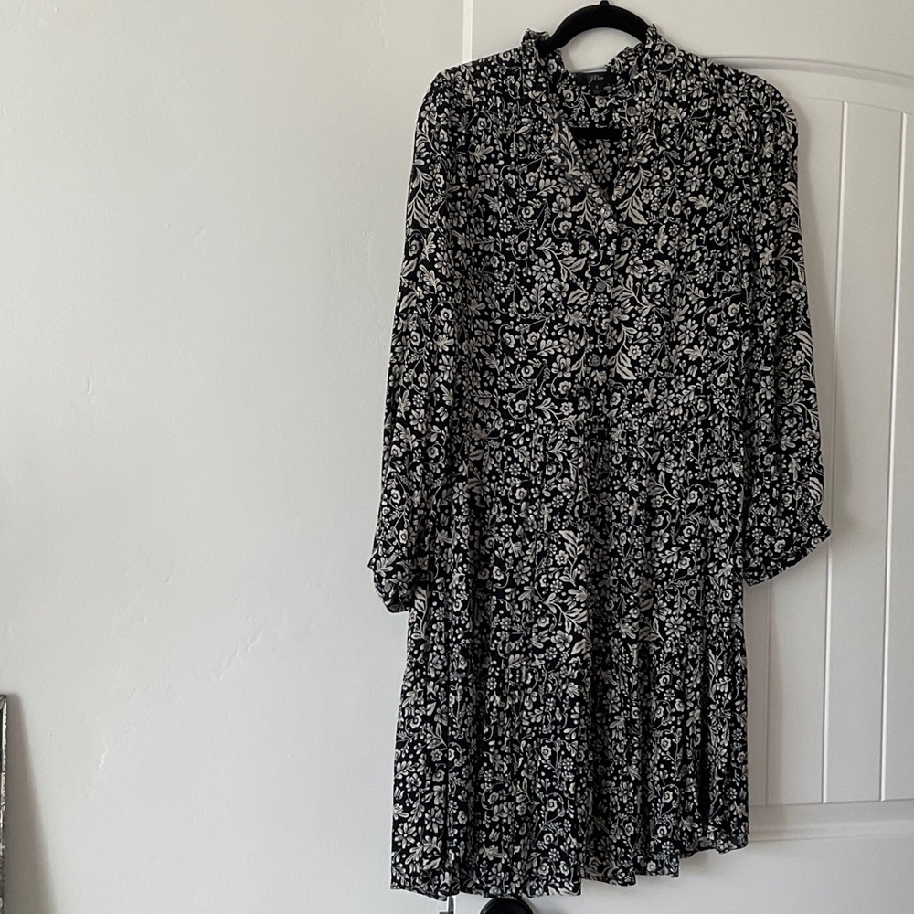 J. Crew Black and White Floral Long Sleeve Dress